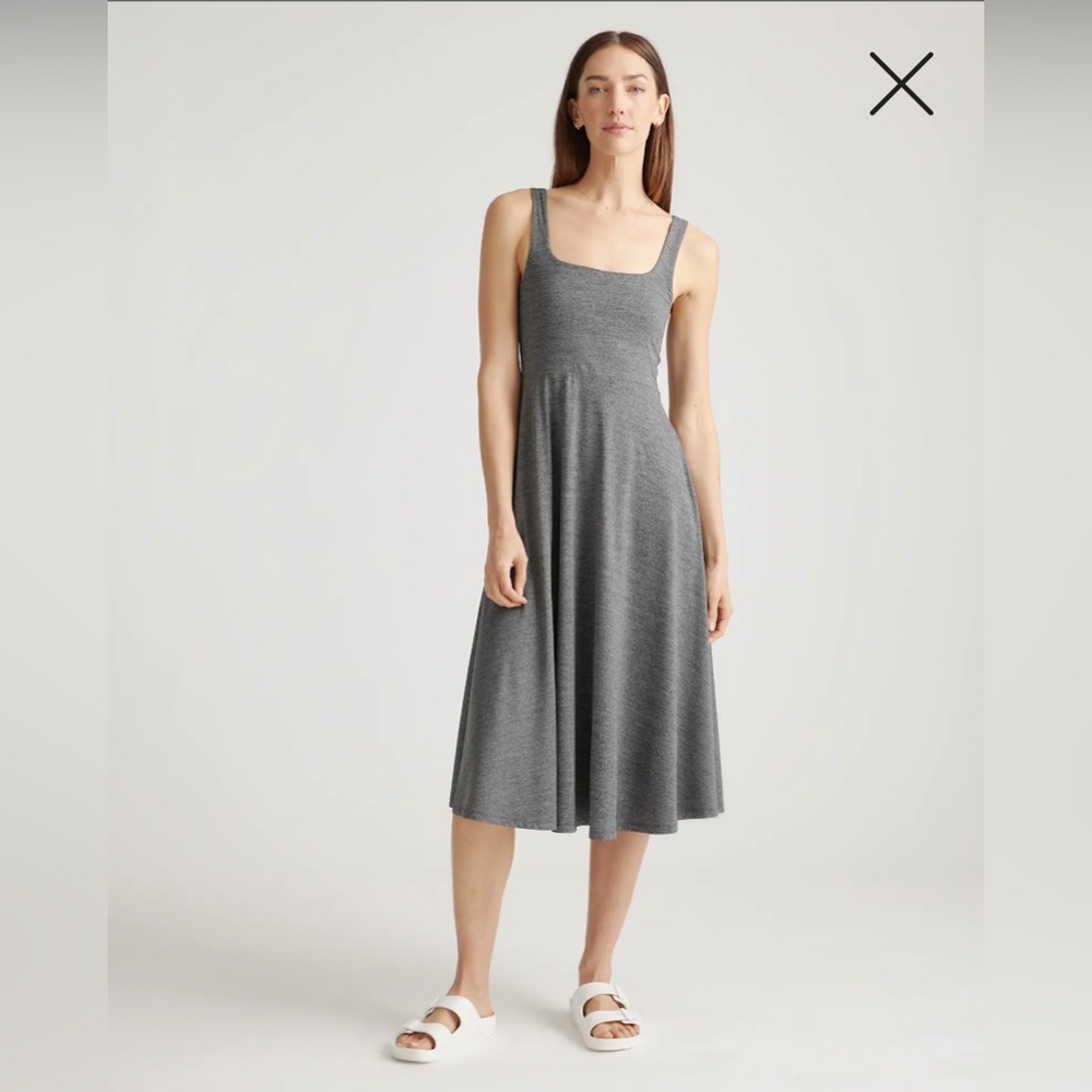 Quince Flowknit Ultra Soft Fit & Flare Midi Dress Charcoal Medium
